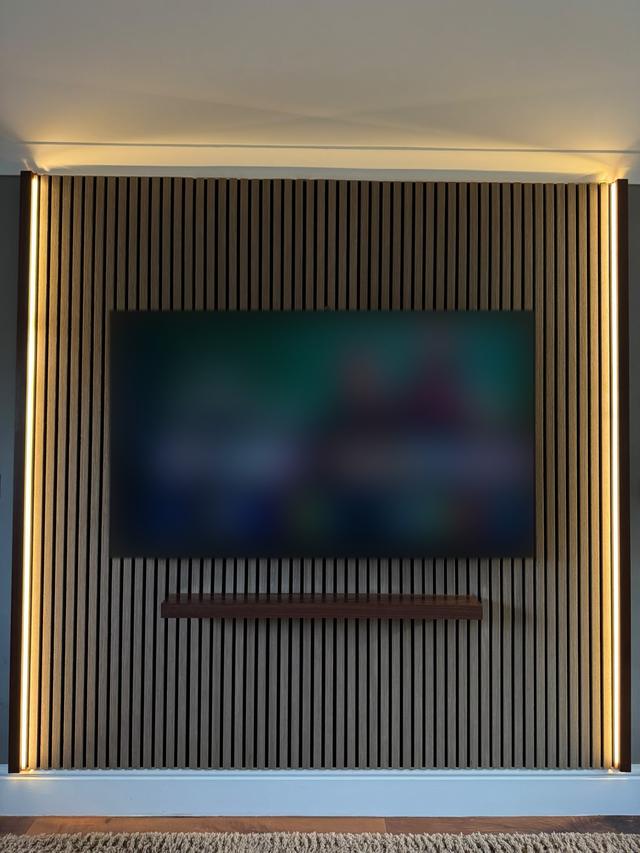 Slatted feature wall with LED lighting