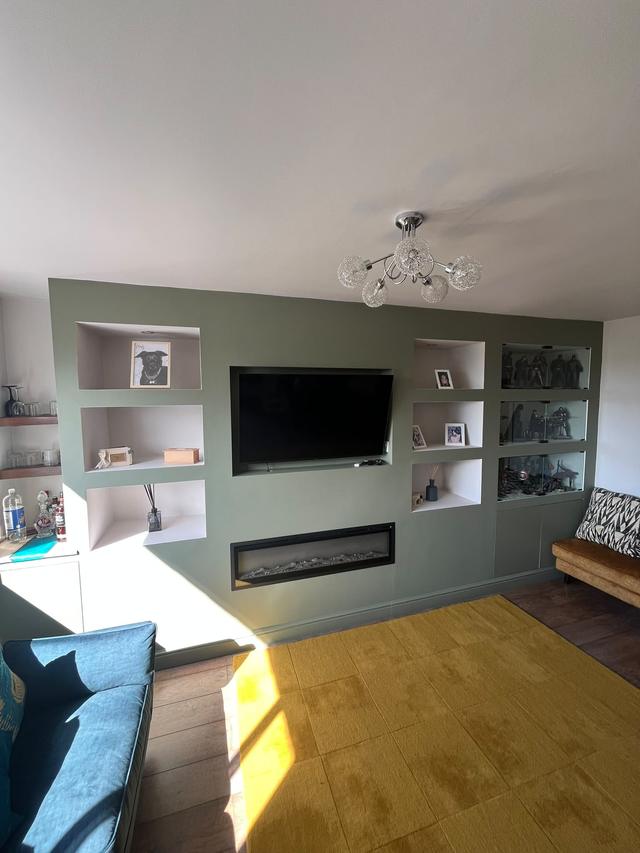 Media wall with TV and electric fire