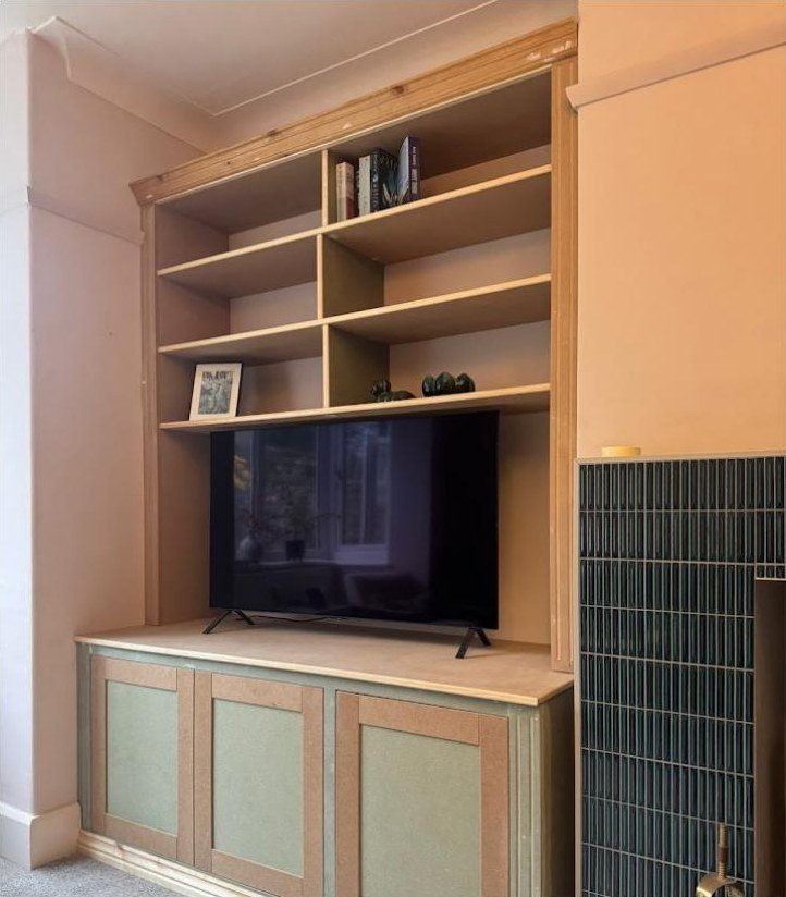 Alcove TV cabinet and shelves for Emma Jameson